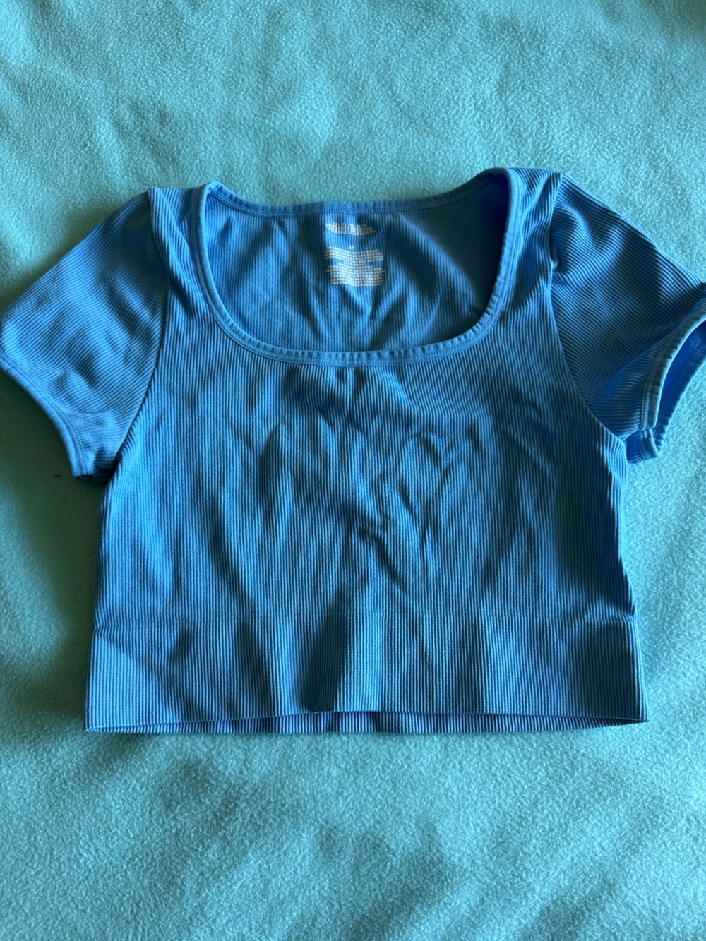 wild fable Blue Ribbed Scoop Neck Crop Top